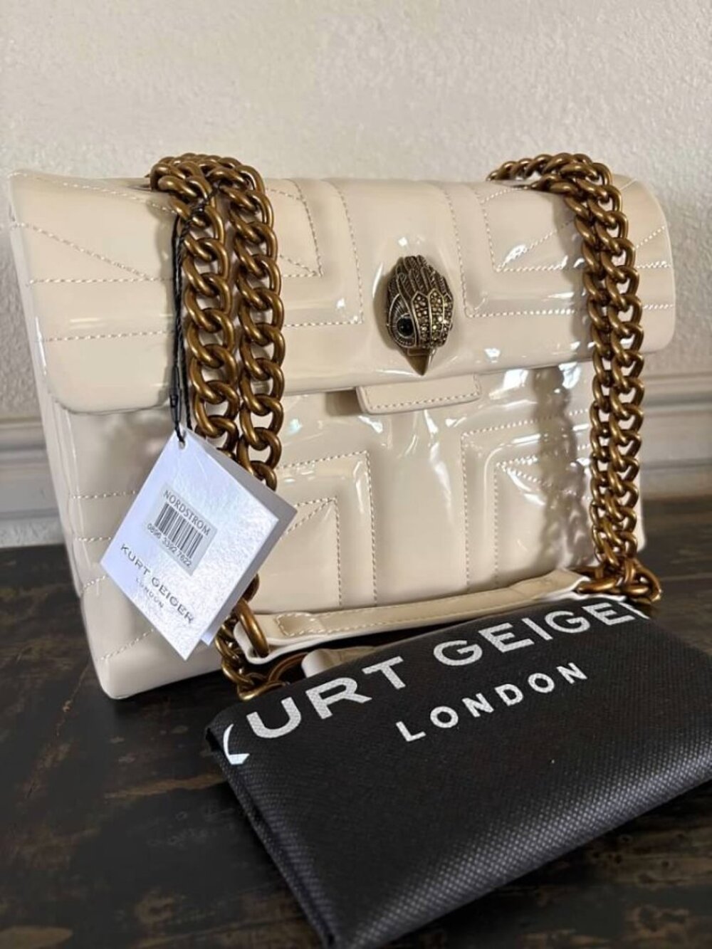 Kurt Geiger London Kensington Leather Union Jack Crossbody Bag Cream-NWT